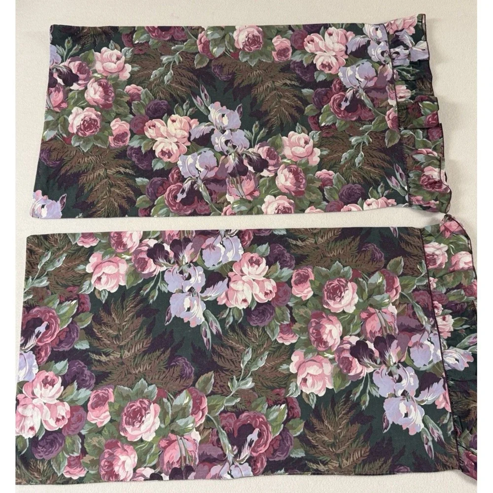 Atelier Martex Enchante Purple Pink Floral 2 King Size‎ Pillow Shams Ruffle Hem